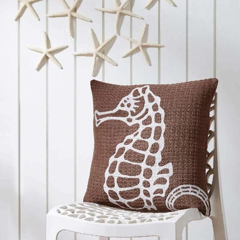 Cotton Pillows for Natural ComfortEmbroidered Seahorse Pillow 18x18